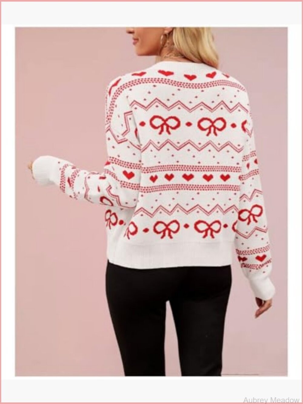 Kawaii Bow Heart Pattern Cropped Button Up Cardigan Sweater - Picture 3 of 7